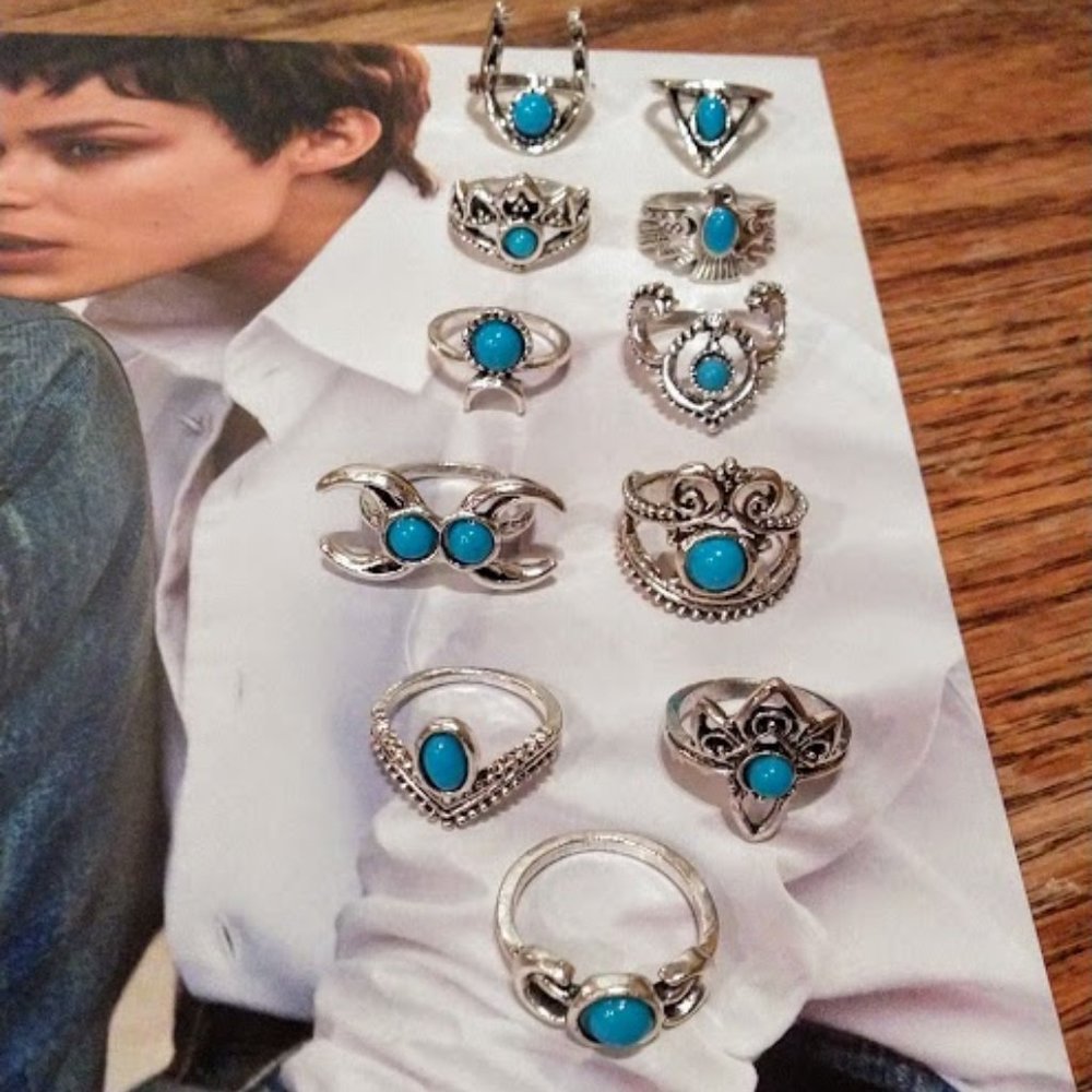 Silver Turquoise Stacking Ring Set